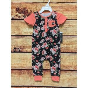 NEW RAGS Girls Short Sleeve Floral Romper Jumper Pink Black Size 6-12 months
